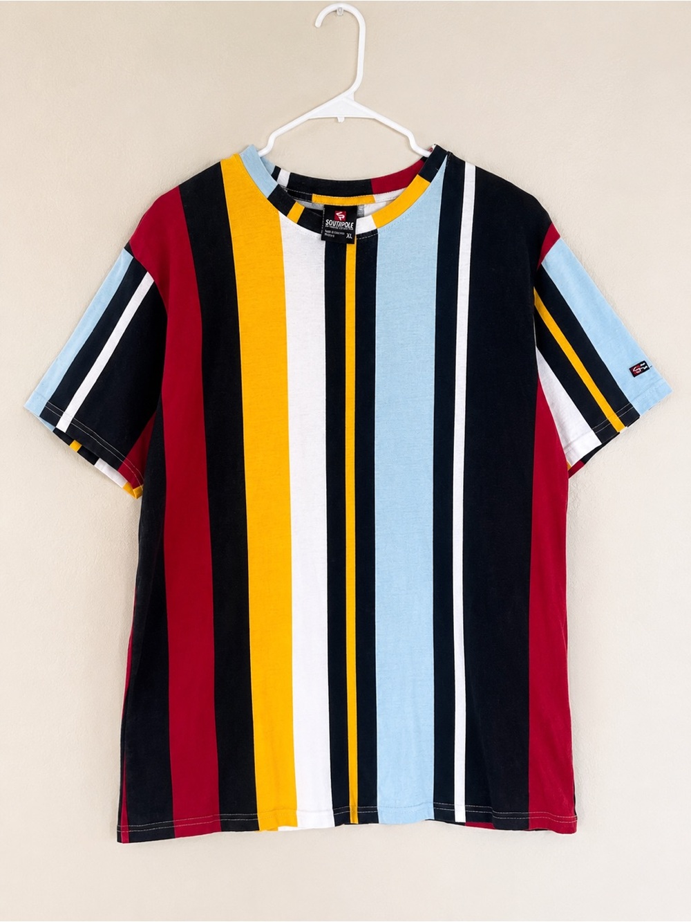 Southpole Men’s XL Multicolor Vertical Striped T Shirt Short Sleeve Cotton Tee